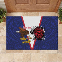 American Samoa Heart Tribal Personalized Rubber Doormat Polynesian Patterns LT9 Blue - Polynesian Pride