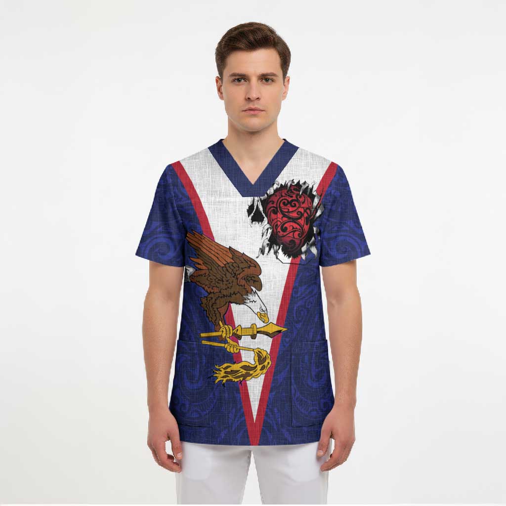 American Samoa Heart Tribal Personalized Scrub Top Polynesian Patterns LT9 - Polynesian Pride