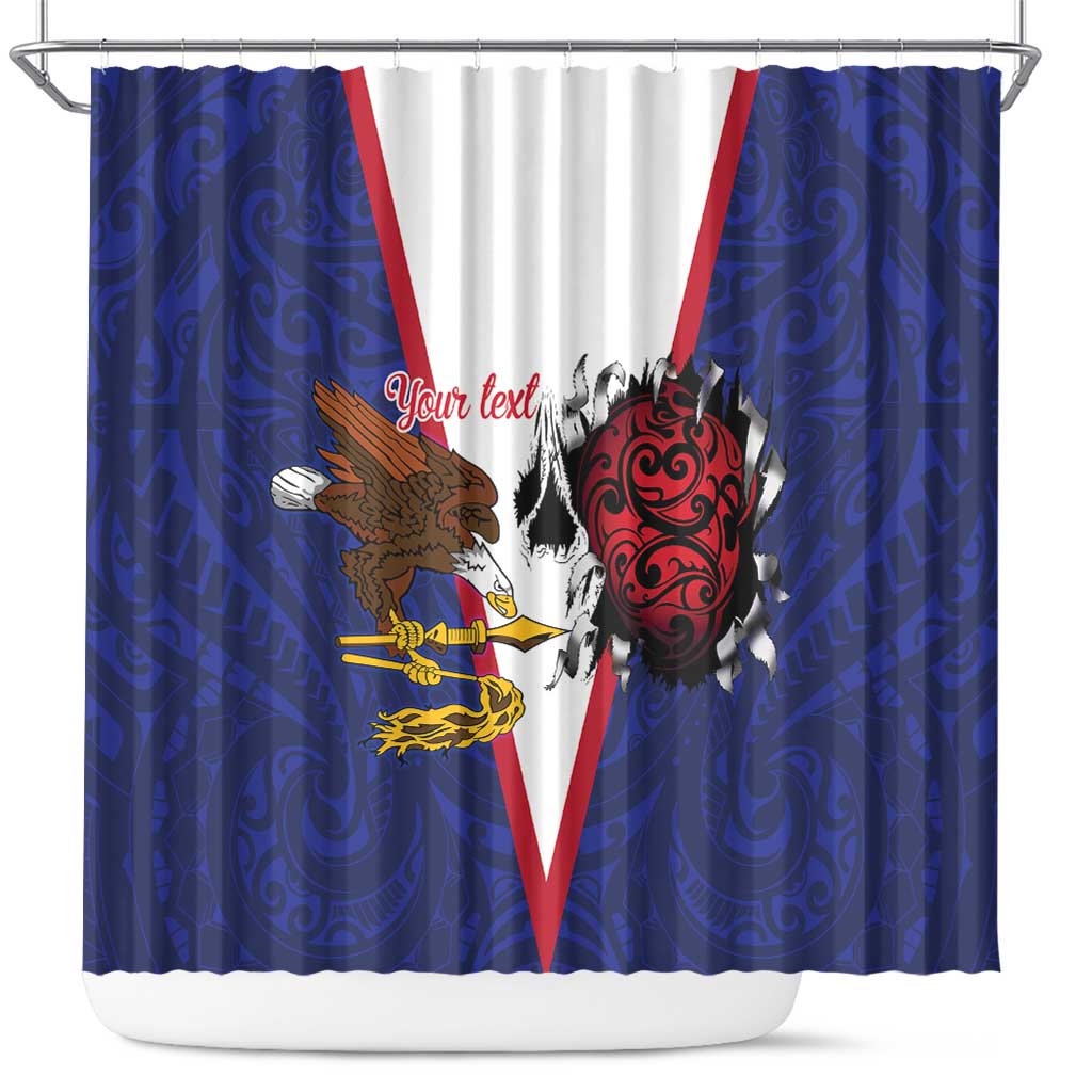 American Samoa Heart Tribal Personalized Shower Curtain Polynesian Patterns LT9 Blue - Polynesian Pride