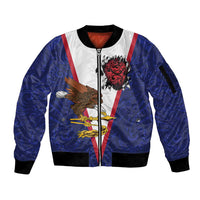 American Samoa Heart Tribal Personalized Sleeve Zip Bomber Jacket Polynesian Patterns LT9 Unisex Blue - Polynesian Pride