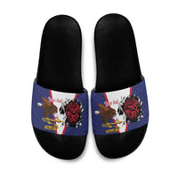 American Samoa Heart Tribal Personalized Slide Sandals Polynesian Patterns LT9 Blue - Polynesian Pride