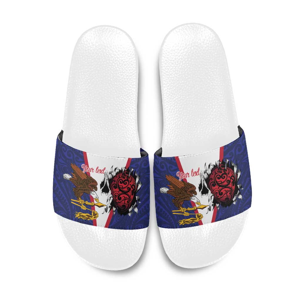 American Samoa Heart Tribal Personalized Slide Sandals Polynesian Patterns LT9 Blue - Polynesian Pride