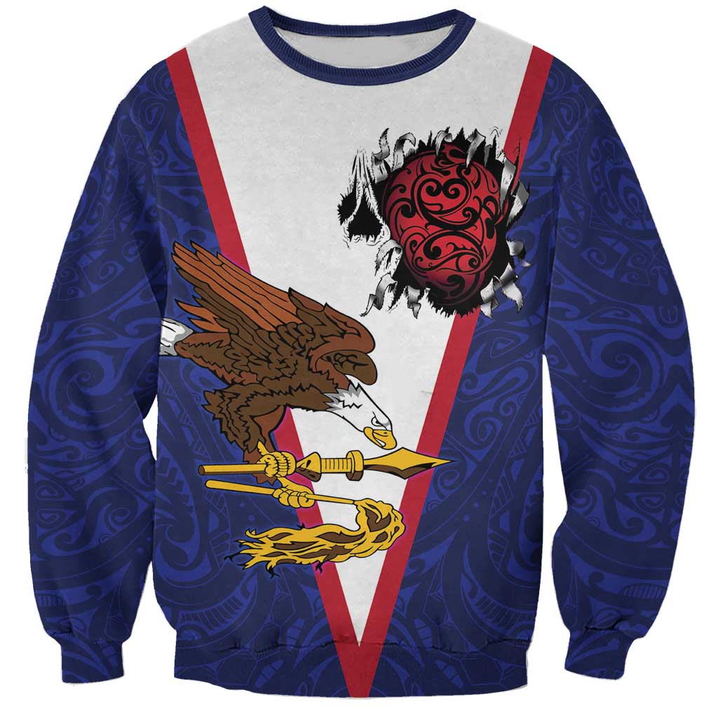 American Samoa Heart Tribal Personalized Sweatshirt Polynesian Patterns LT9 Unisex Blue - Polynesian Pride