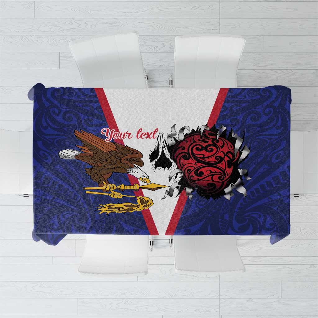 American Samoa Heart Tribal Personalized Tablecloth Polynesian Patterns LT9 Blue - Polynesian Pride