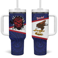 American Samoa Heart Tribal Personalized Tumbler With Handle Polynesian Patterns LT9 One Size: 40 oz Blue - Polynesian Pride