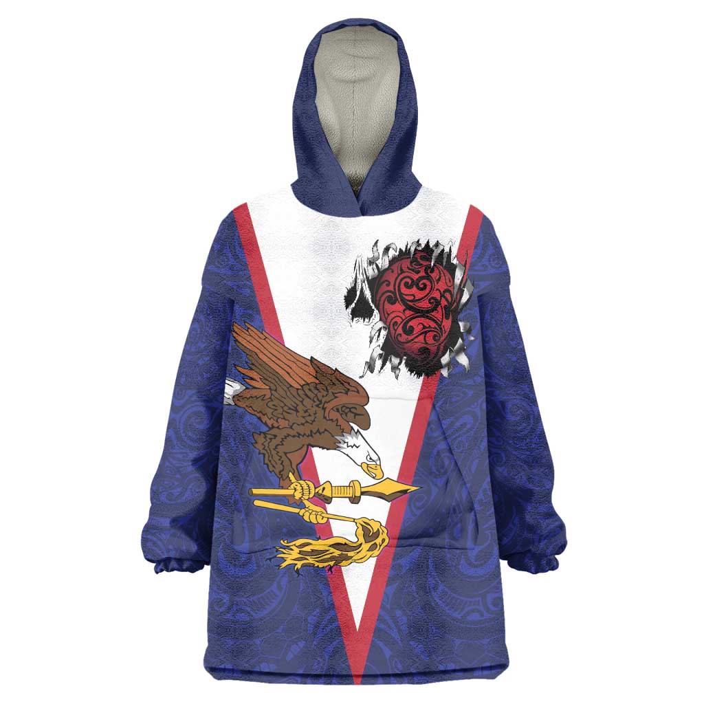 American Samoa Heart Tribal Personalized Wearable Blanket Hoodie Polynesian Patterns