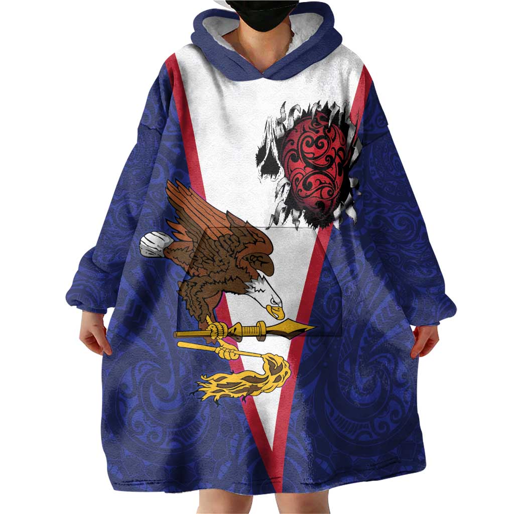 American Samoa Heart Tribal Personalized Wearable Blanket Hoodie Polynesian Patterns
