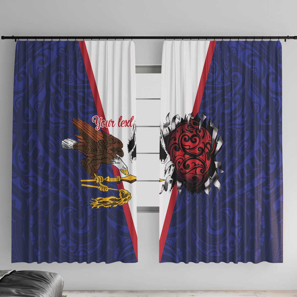 American Samoa Heart Tribal Personalized Window Curtain Polynesian Patterns LT9 With Hooks Blue - Polynesian Pride