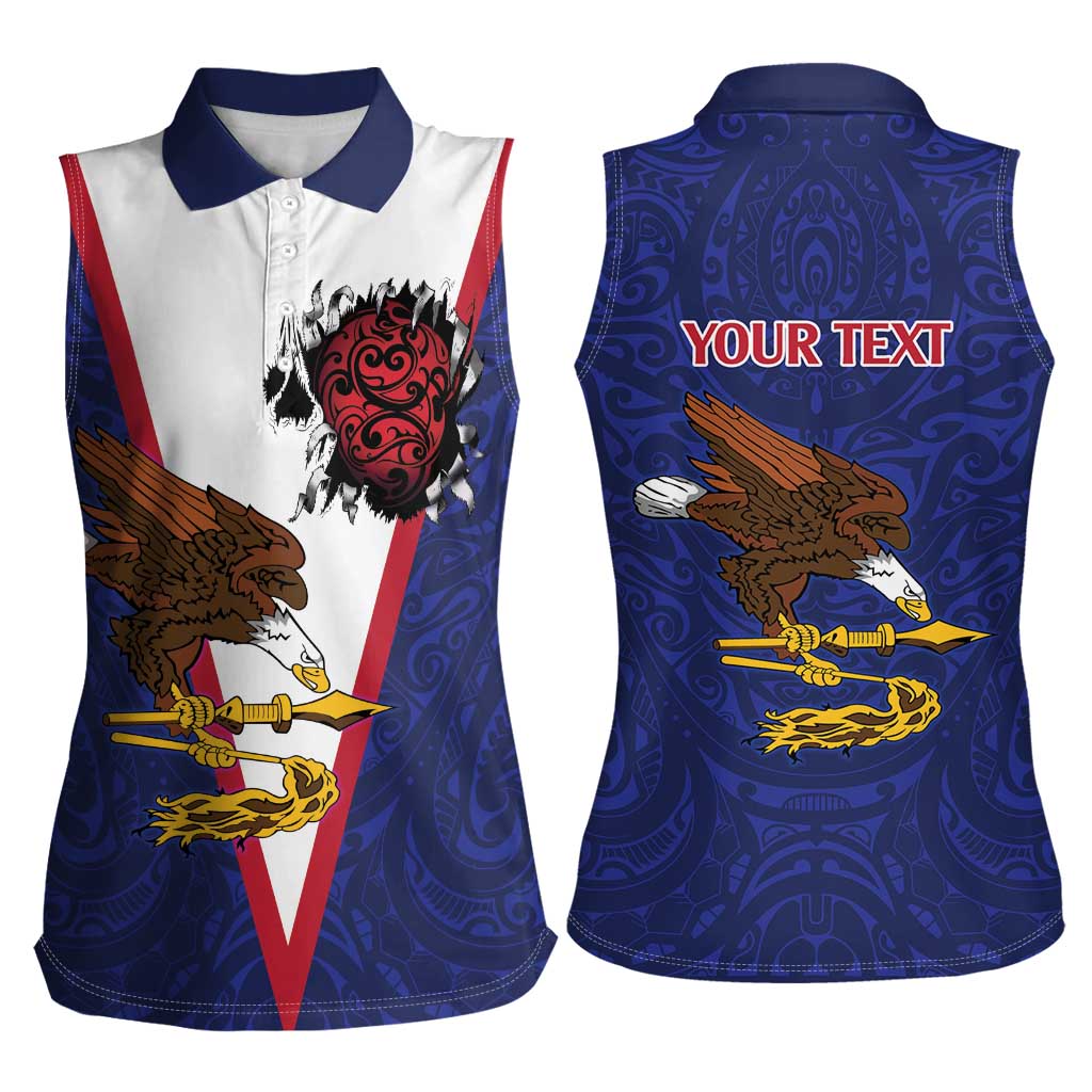 American Samoa Heart Tribal Personalized Women Sleeveless Polo Shirt Polynesian Patterns