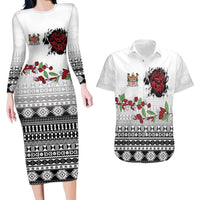 Fiji Heart Tribal Personalised Couples Matching Long Sleeve Bodycon Dress and Hawaiian Shirt Polynesian Patterns LT9 White - Polynesian Pride