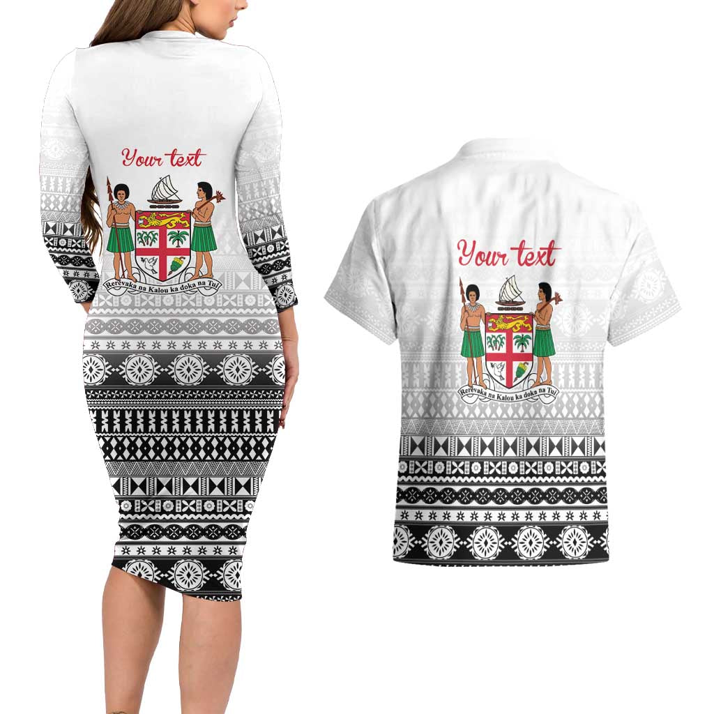 Fiji Heart Tribal Personalised Couples Matching Long Sleeve Bodycon Dress and Hawaiian Shirt Polynesian Patterns LT9 - Polynesian Pride