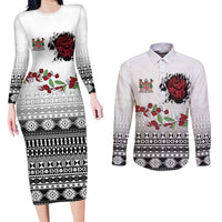 Fiji Heart Tribal Personalised Couples Matching Long Sleeve Bodycon Dress and Long Sleeve Button Shirt Polynesian Patterns