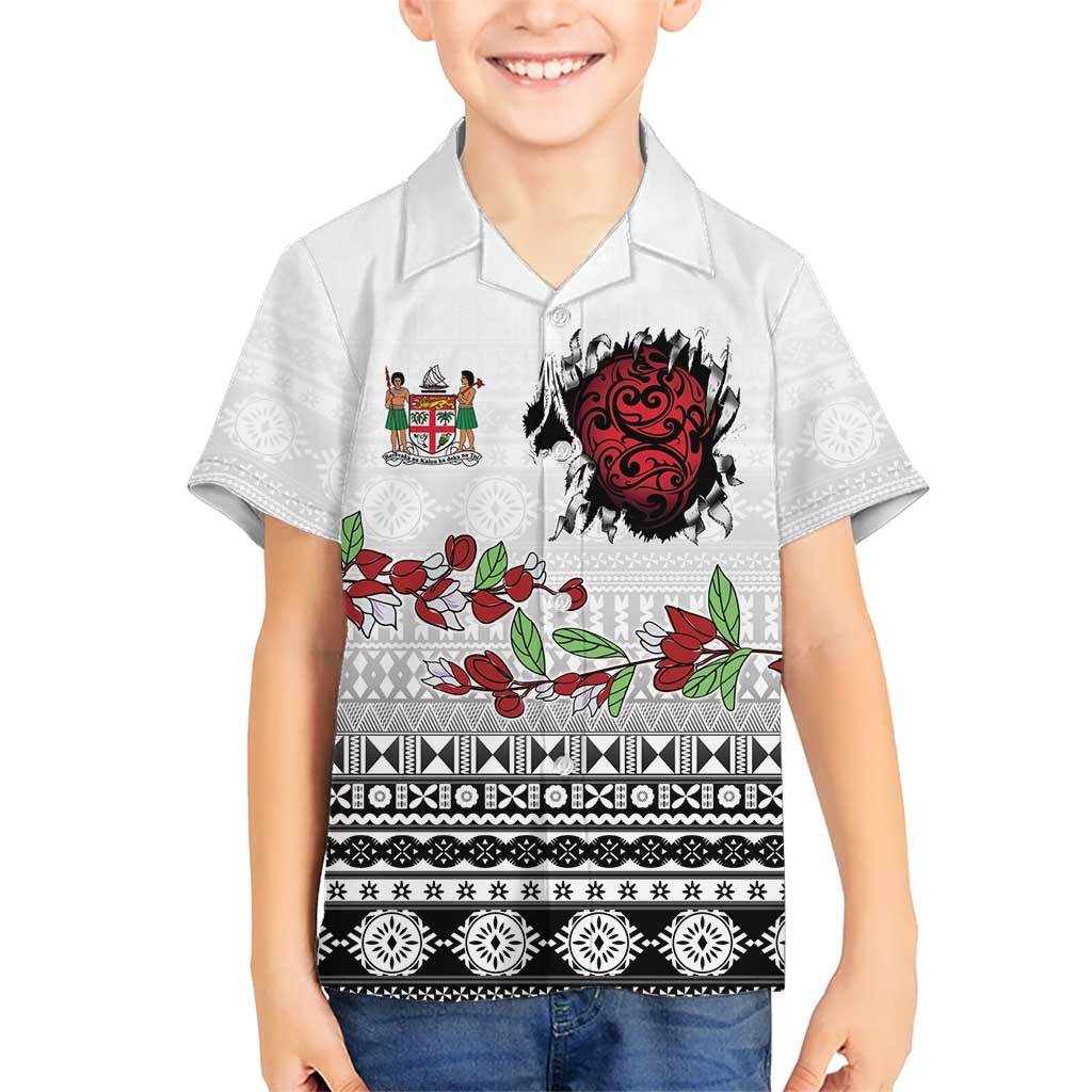 Fiji Heart Tribal Personalised Family Matching Mermaid Dress and Hawaiian Shirt Polynesian Patterns LT9 Son's Shirt White - Polynesian Pride