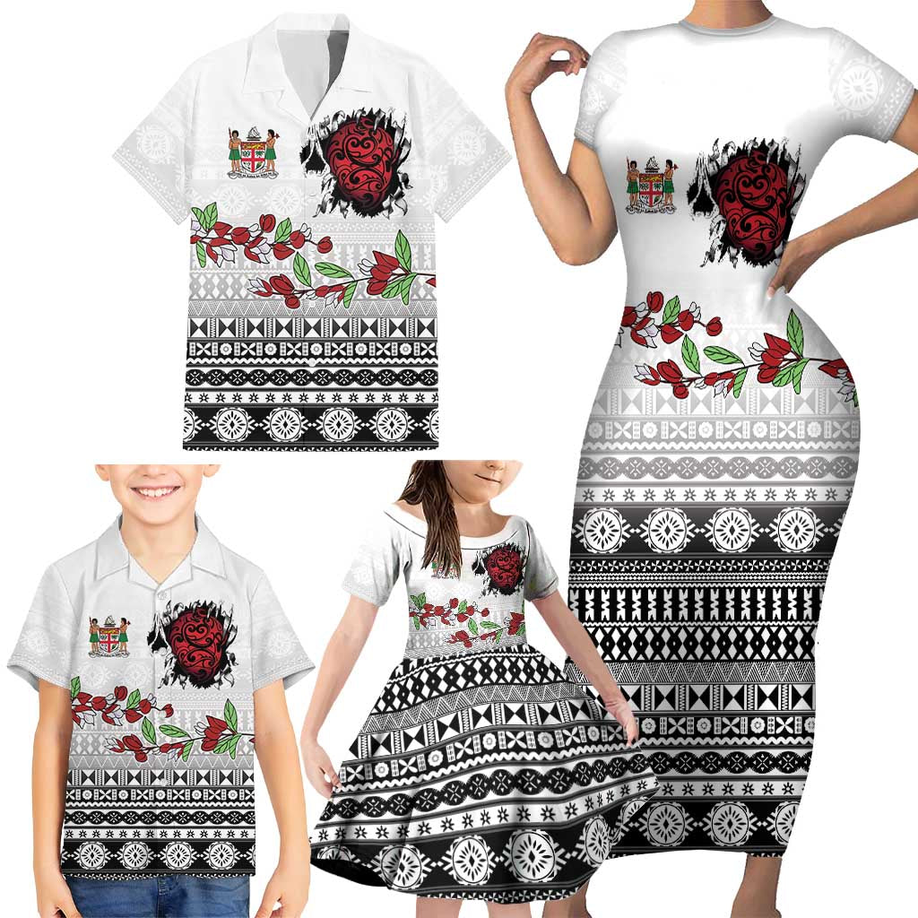 Fiji Heart Tribal Personalised Family Matching Short Sleeve Bodycon Dress and Hawaiian Shirt Polynesian Patterns LT9 - Polynesian Pride
