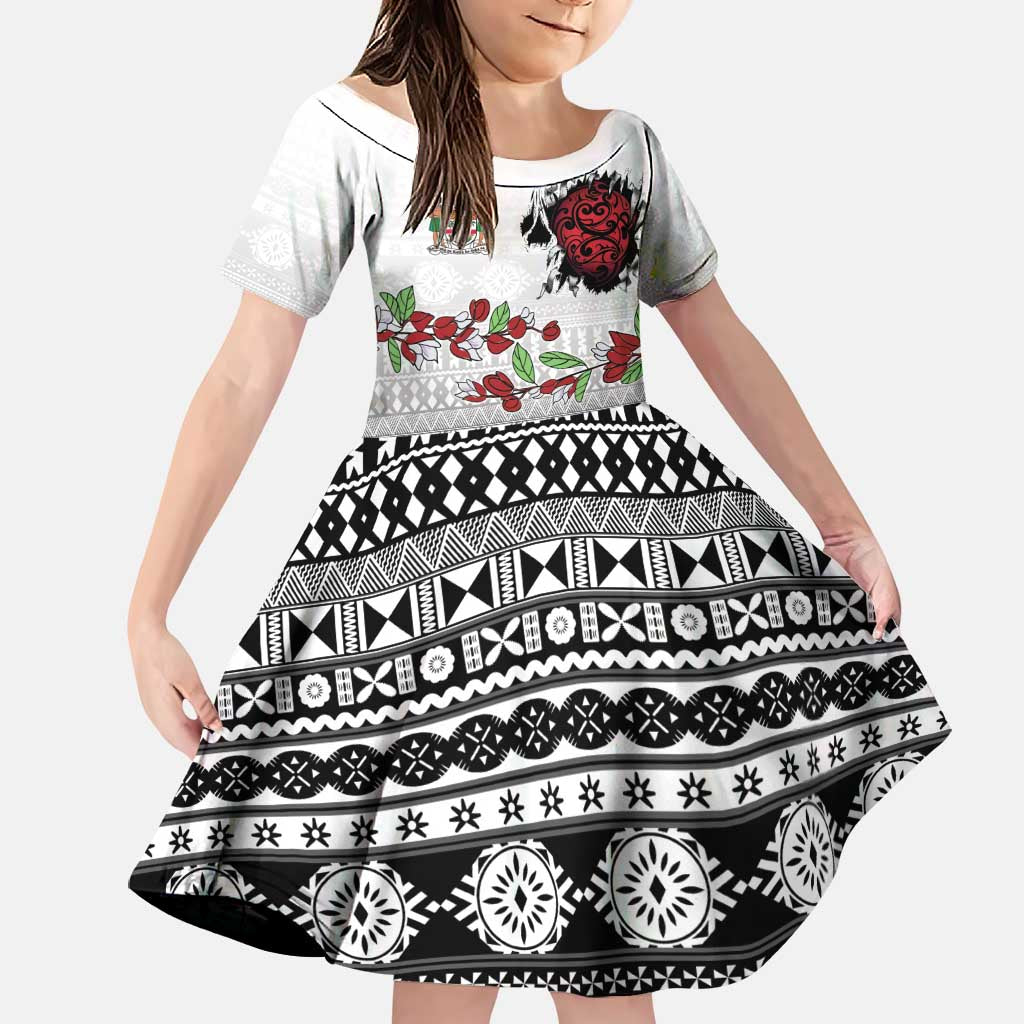 Fiji Heart Tribal Personalised Family Matching Summer Maxi Dress and Hawaiian Shirt Polynesian Patterns LT9 Daughter's Dress White - Polynesian Pride
