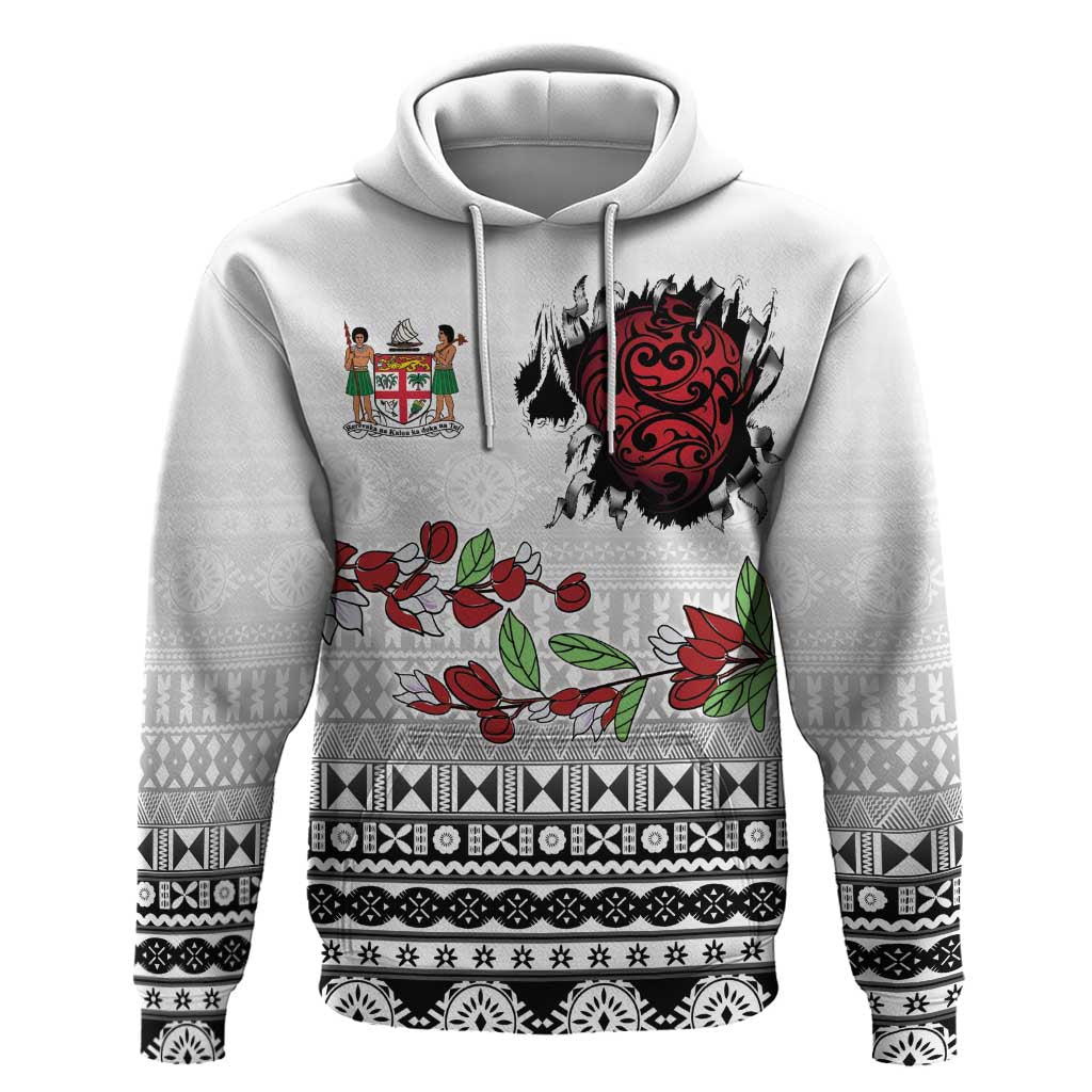 Fiji Heart Tribal Personalised Hoodie Polynesian Patterns LT9 Pullover Hoodie White - Polynesian Pride
