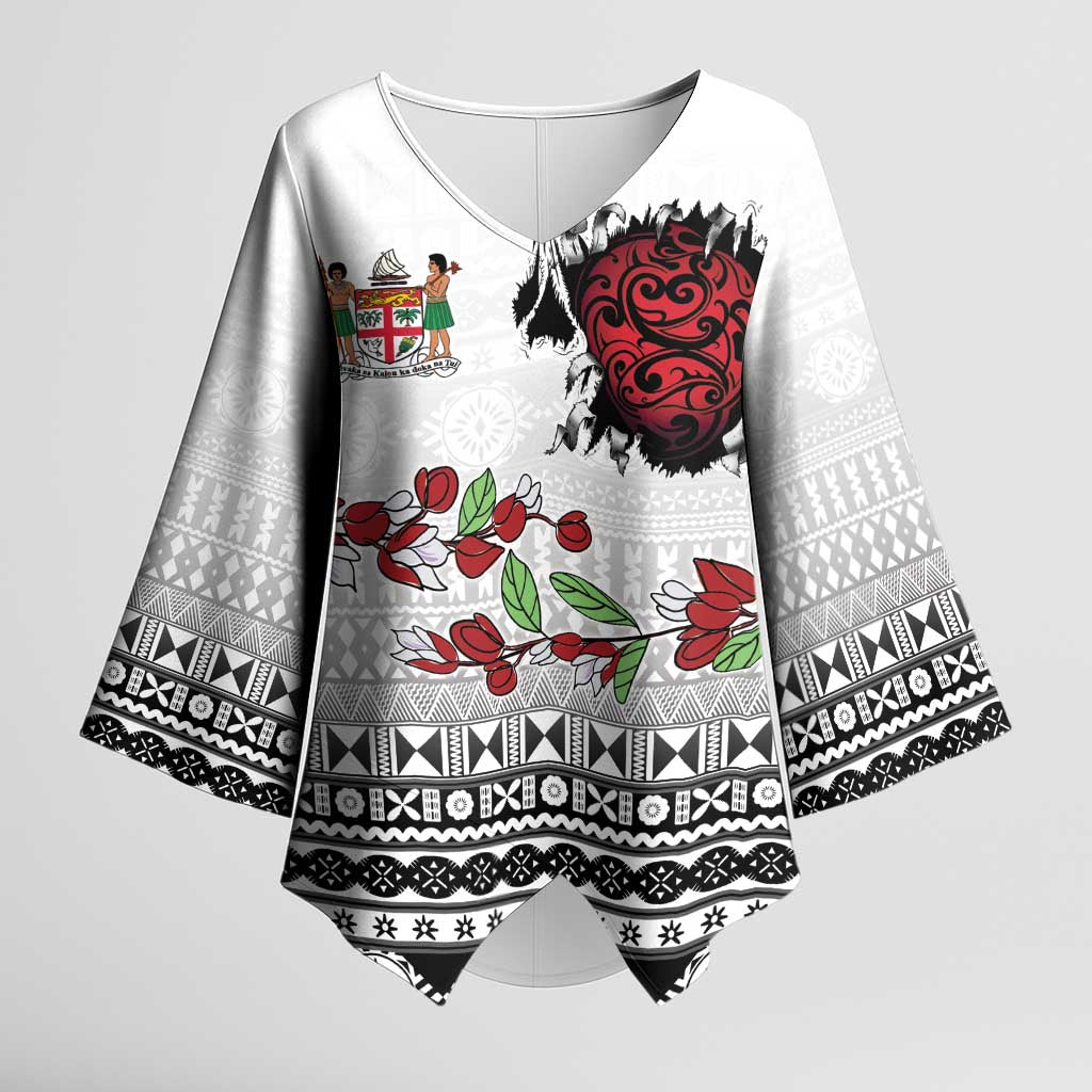 Fiji Heart Tribal Personalised Kimono Sleeve Blouse Polynesian Patterns LT9 Female White - Polynesian Pride