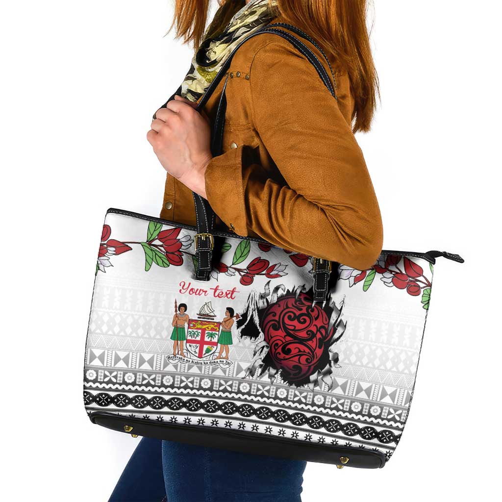 Fiji Heart Tribal Personalised Leather Tote Bag Polynesian Patterns