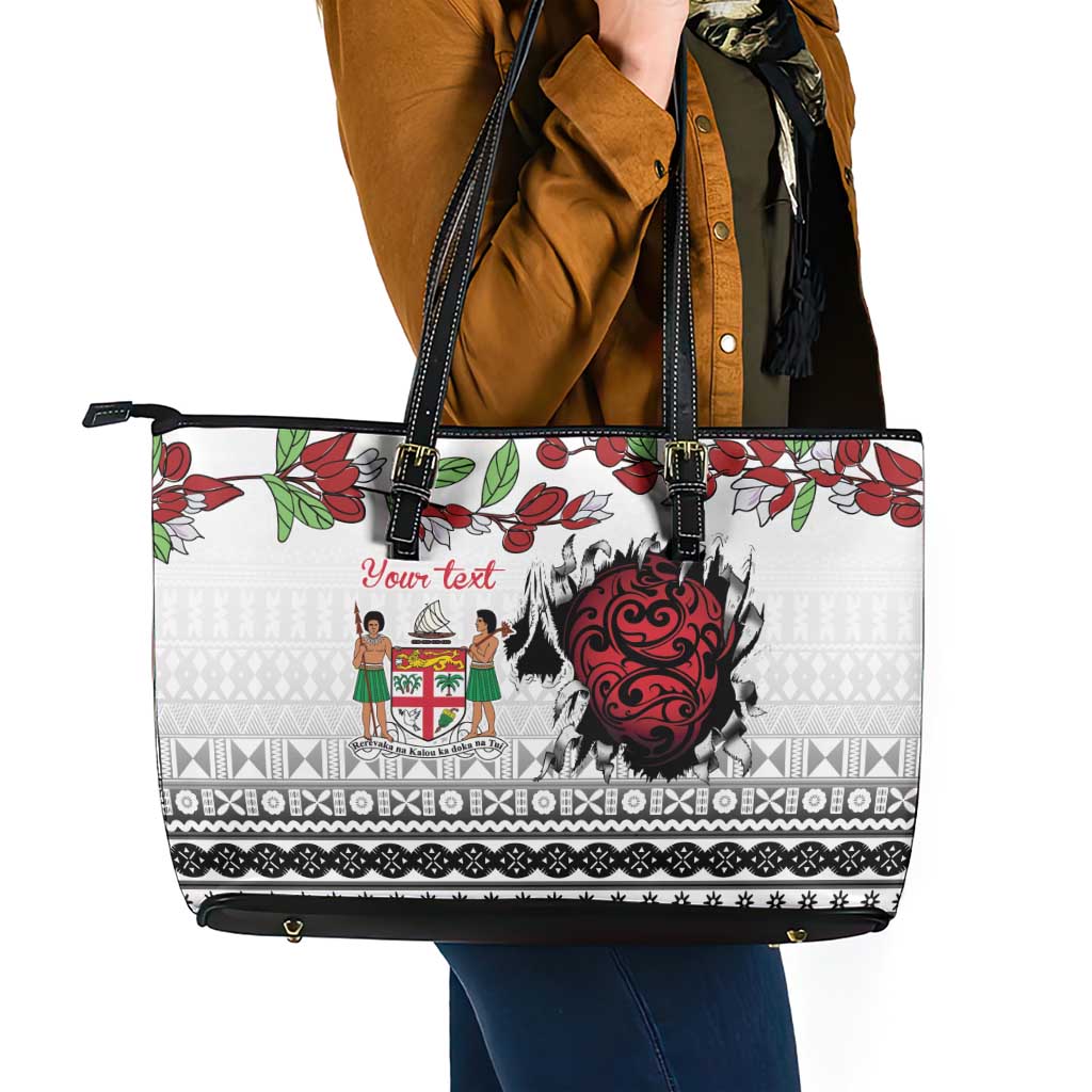 Fiji Heart Tribal Personalised Leather Tote Bag Polynesian Patterns