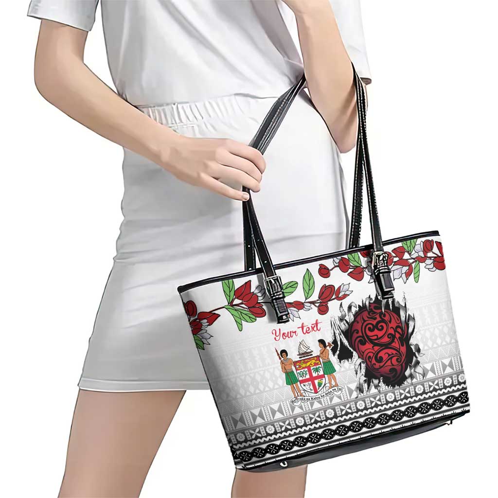 Fiji Heart Tribal Personalised Leather Tote Bag Polynesian Patterns