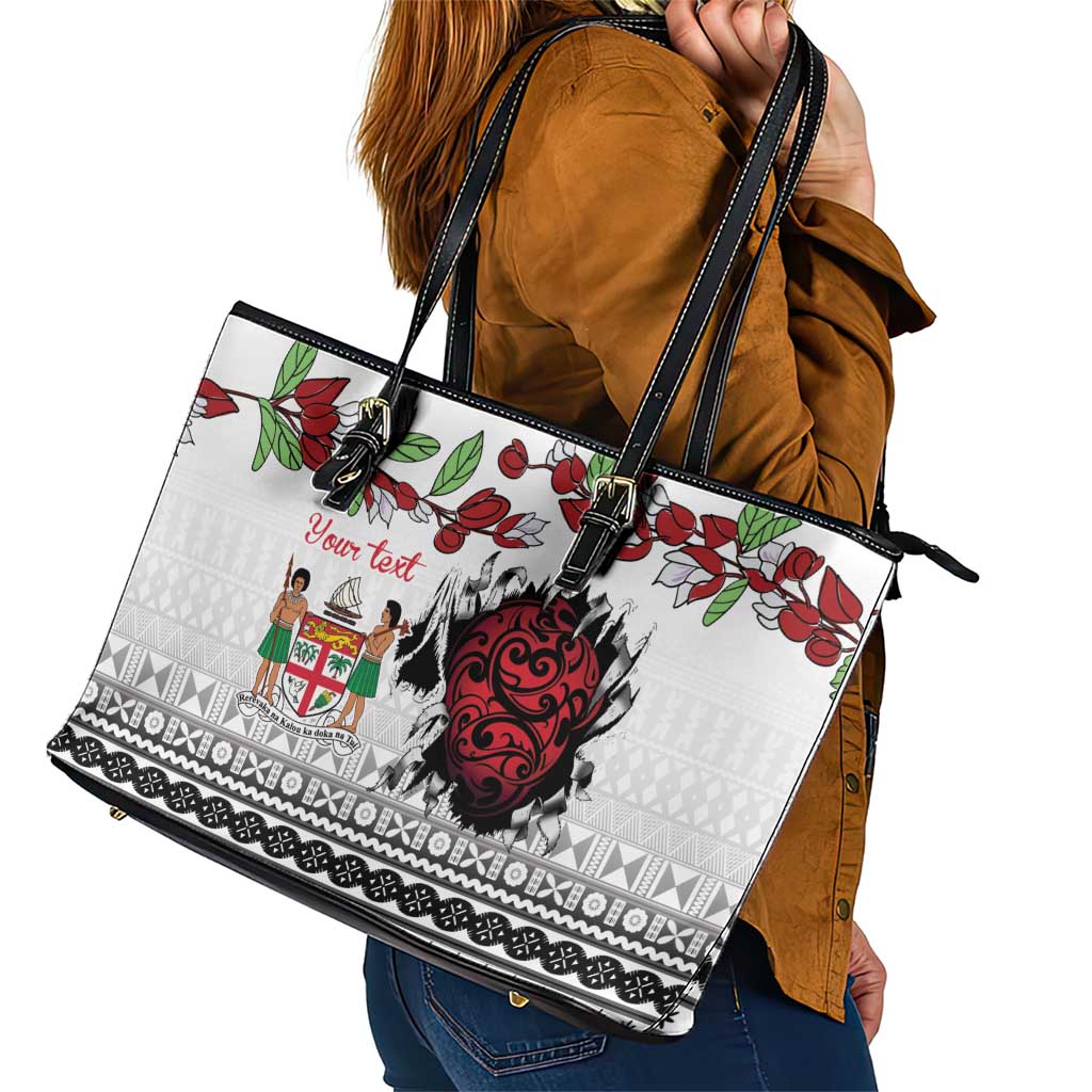 Fiji Heart Tribal Personalised Leather Tote Bag Polynesian Patterns