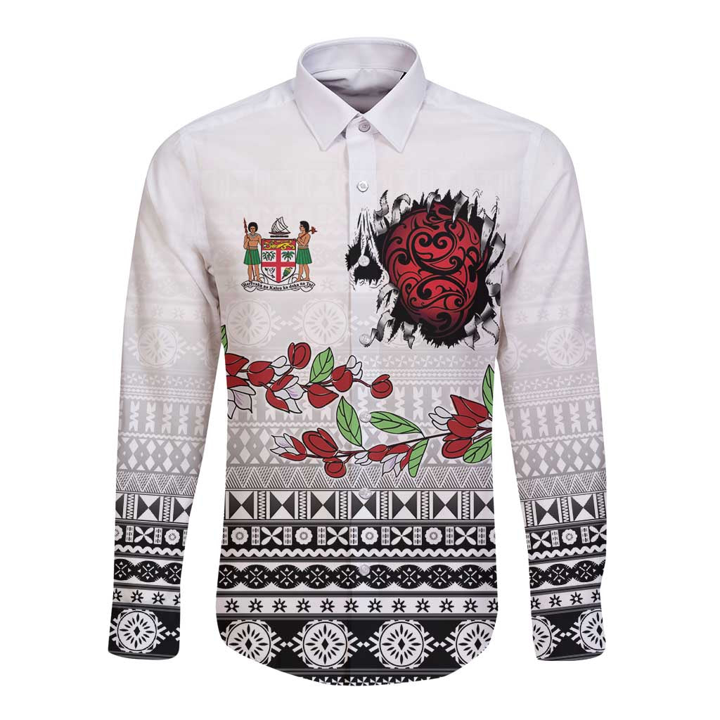 Fiji Heart Tribal Personalised Long Sleeve Button Shirt Polynesian Patterns