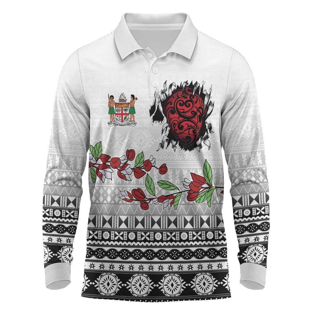 Fiji Heart Tribal Personalised Long Sleeve Polo Shirt Polynesian Patterns