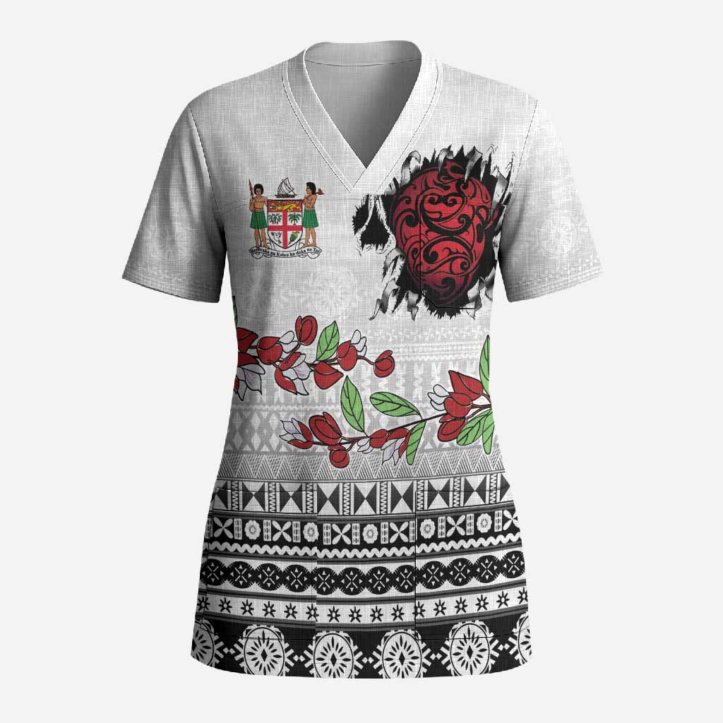 Fiji Heart Tribal Personalised Scrub Top Polynesian Patterns