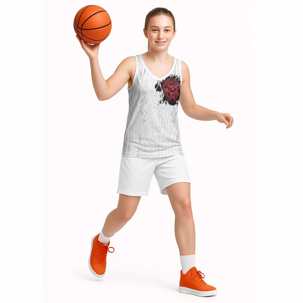 New Zealand Maori Heart Tribal Personalised Basketball Jersey Polynesian Patterns