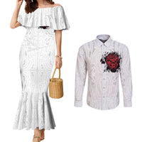 New Zealand Maori Heart Tribal Personalised Couples Matching Mermaid Dress and Long Sleeve Button Shirt Polynesian Patterns LT9 White - Polynesian Pride
