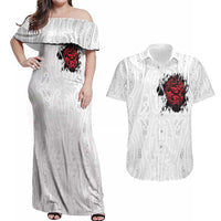 New Zealand Maori Heart Tribal Personalised Couples Matching Off Shoulder Maxi Dress and Hawaiian Shirt Polynesian Patterns LT9 White - Polynesian Pride