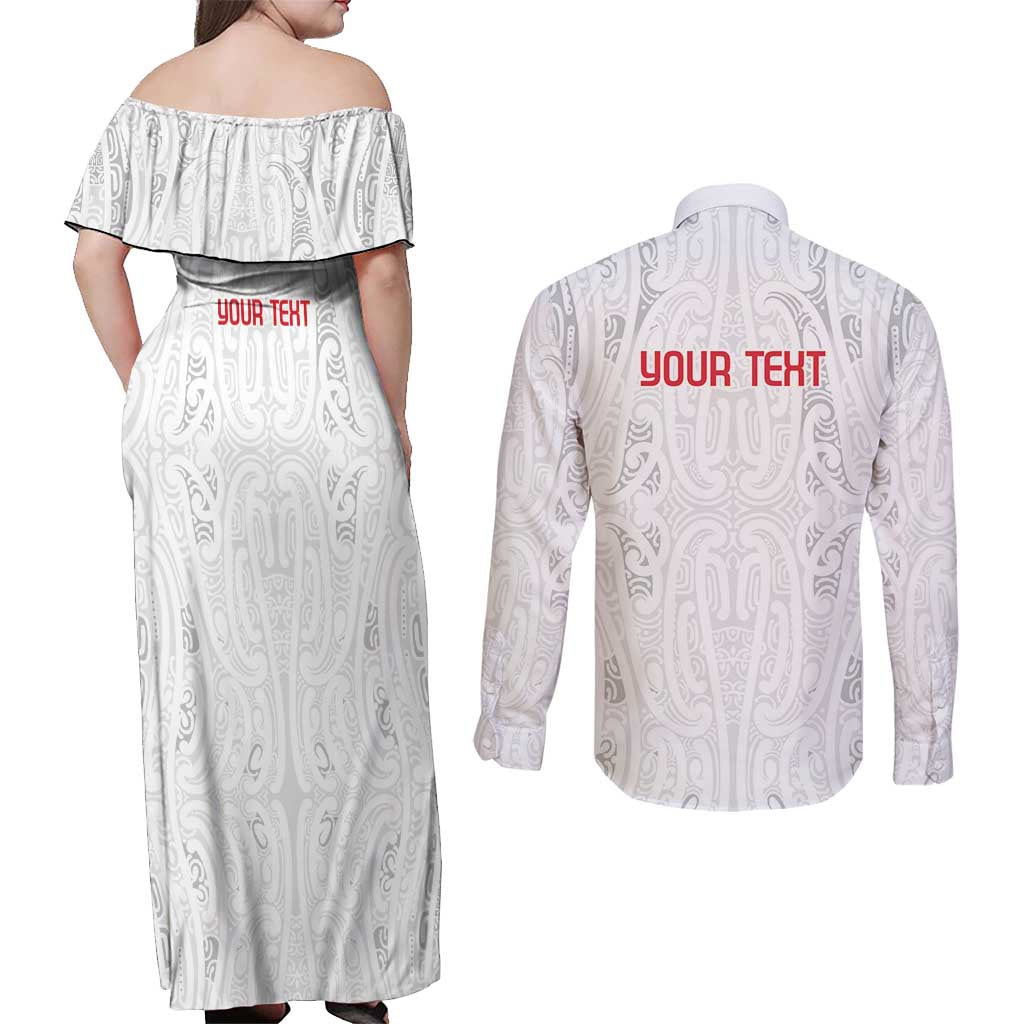 New Zealand Maori Heart Tribal Personalised Couples Matching Off Shoulder Maxi Dress and Long Sleeve Button Shirt Polynesian Patterns LT9 - Polynesian Pride