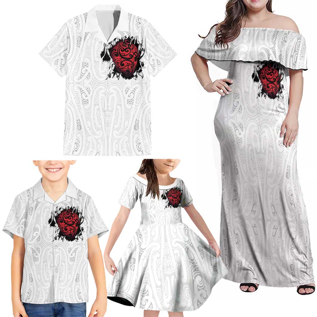 New Zealand Maori Heart Tribal Personalised Family Matching Off Shoulder Maxi Dress and Hawaiian Shirt Polynesian Patterns LT9 - Polynesian Pride