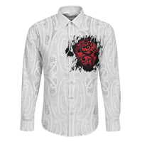 New Zealand Maori Heart Tribal Personalised Family Matching Off Shoulder Maxi Dress and Hawaiian Shirt Polynesian Patterns LT9 Dad's Shirt - Long Sleeve White - Polynesian Pride