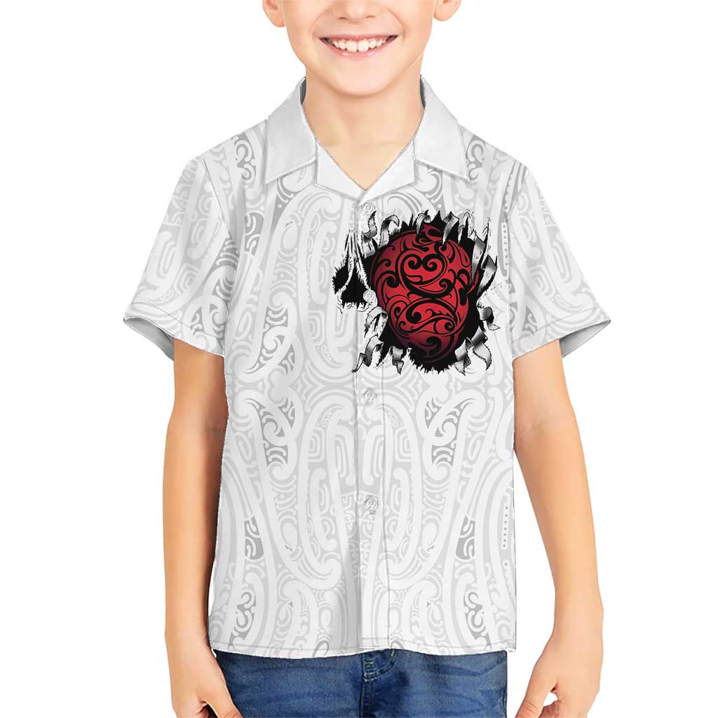 New Zealand Maori Heart Tribal Personalised Family Matching Off Shoulder Short Dress and Hawaiian Shirt Polynesian Patterns LT9 Son's Shirt White - Polynesian Pride
