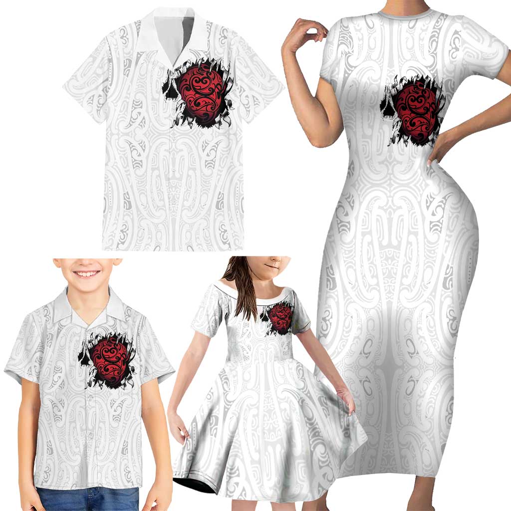 New Zealand Maori Heart Tribal Personalised Family Matching Short Sleeve Bodycon Dress and Hawaiian Shirt Polynesian Patterns LT9 - Polynesian Pride