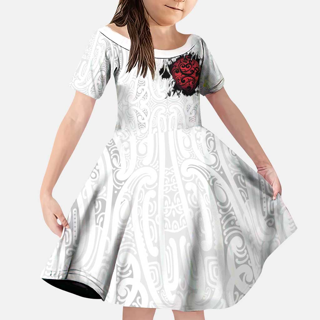 New Zealand Maori Heart Tribal Personalised Family Matching Summer Maxi Dress and Hawaiian Shirt Polynesian Patterns LT9 Daughter's Dress White - Polynesian Pride