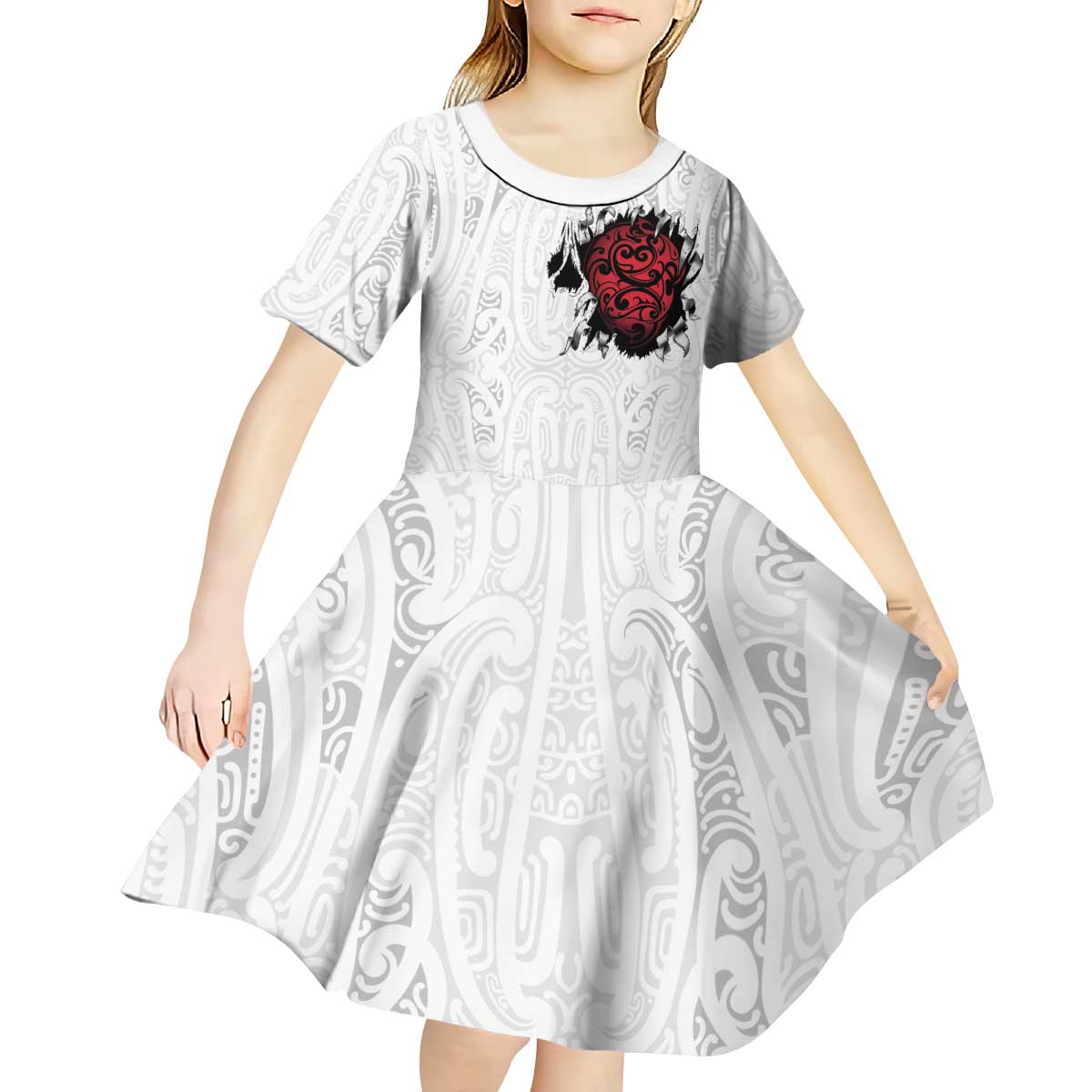 New Zealand Maori Heart Tribal Personalised Kid Short Sleeve Dress Polynesian Patterns LT9 - Polynesian Pride
