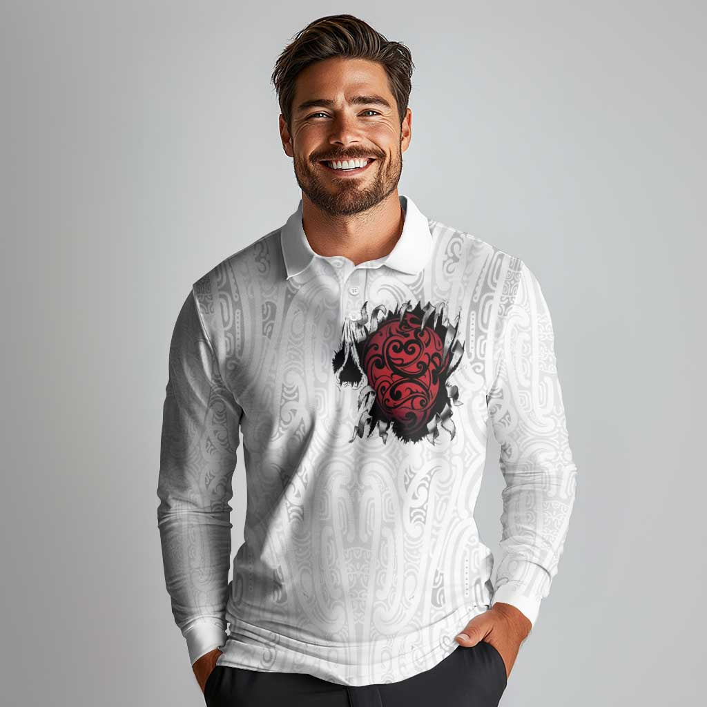 New Zealand Maori Heart Tribal Personalised Long Sleeve Polo Shirt Polynesian Patterns