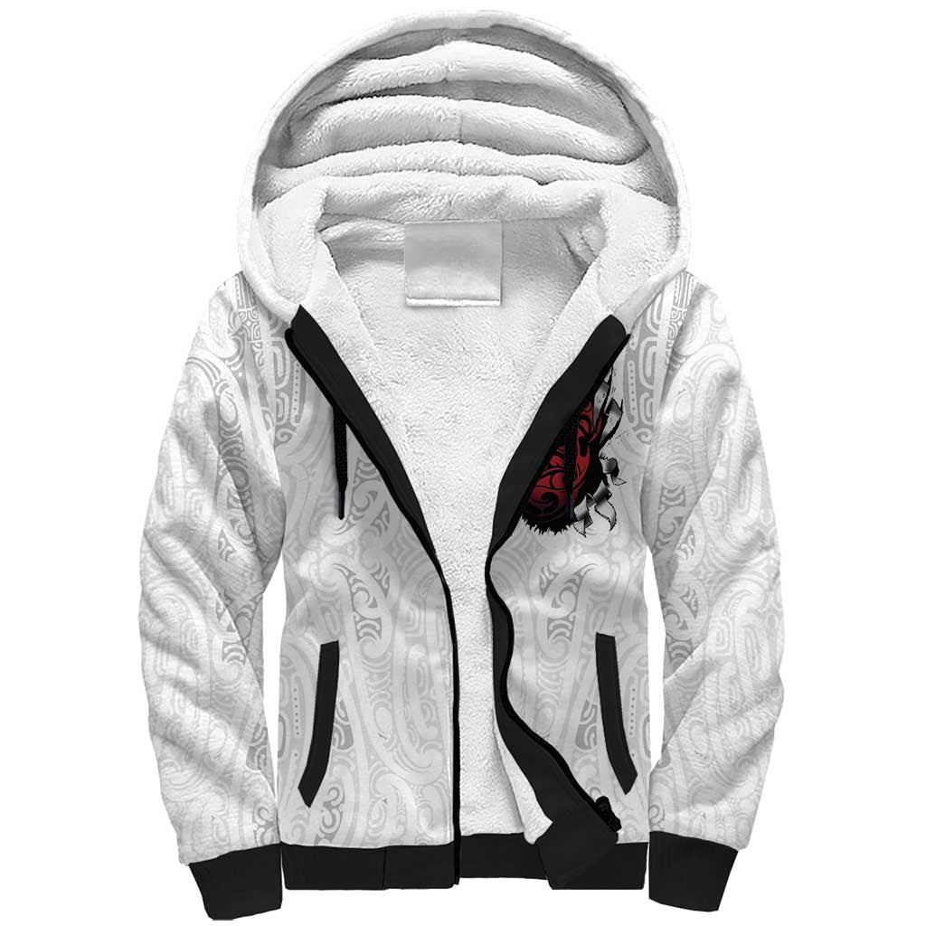 New Zealand Maori Heart Tribal Personalised Sherpa Hoodie Polynesian Patterns LT9 Unisex White - Polynesian Pride