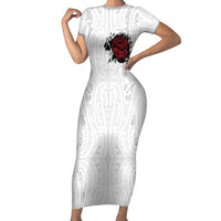 New Zealand Maori Heart Tribal Personalised Short Sleeve Bodycon Dress Polynesian Patterns LT9 Long Dress White - Polynesian Pride