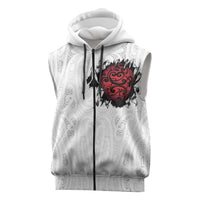 New Zealand Maori Heart Tribal Personalised Sleeveless Zip Hoodie Polynesian Patterns LT9 White - Polynesian Pride