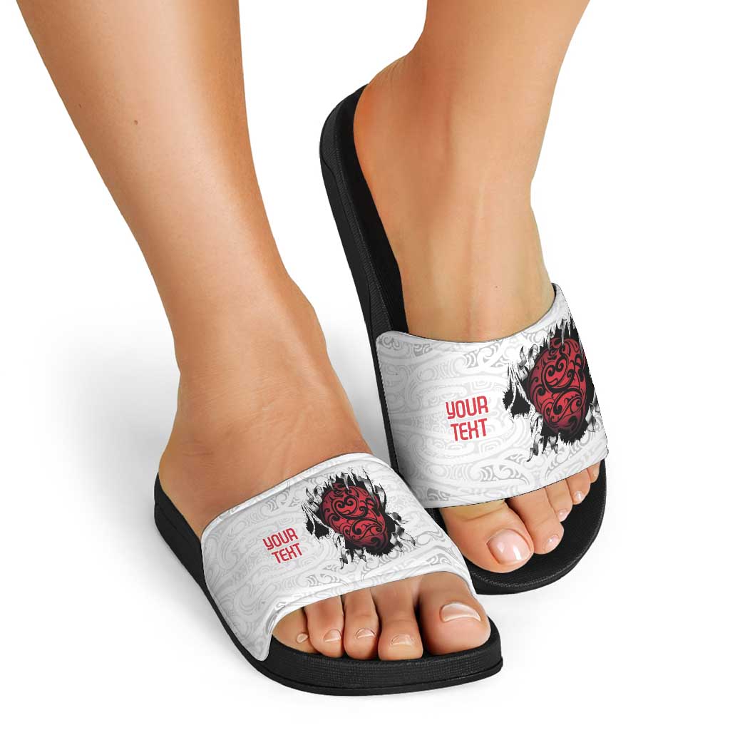 New Zealand Maori Heart Tribal Personalised Slide Sandals Polynesian Patterns