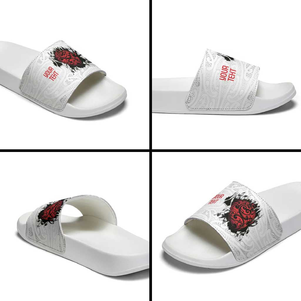 New Zealand Maori Heart Tribal Personalised Slide Sandals Polynesian Patterns