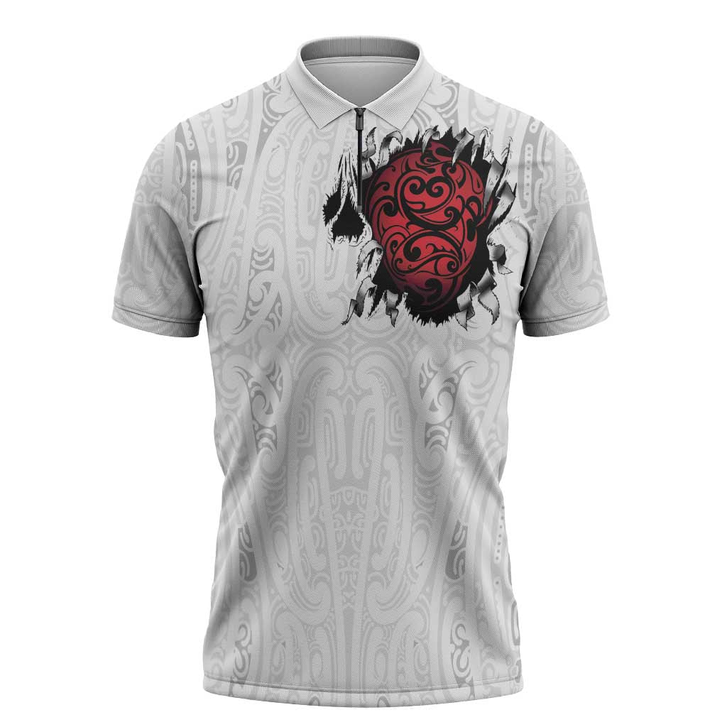 New Zealand Maori Heart Tribal Personalised Zipper Polo Shirt Polynesian Patterns