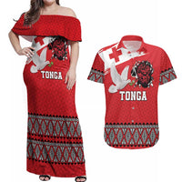 Tonga Heart Tribal Personalised Couples Matching Off Shoulder Maxi Dress and Hawaiian Shirt Polynesian Patterns