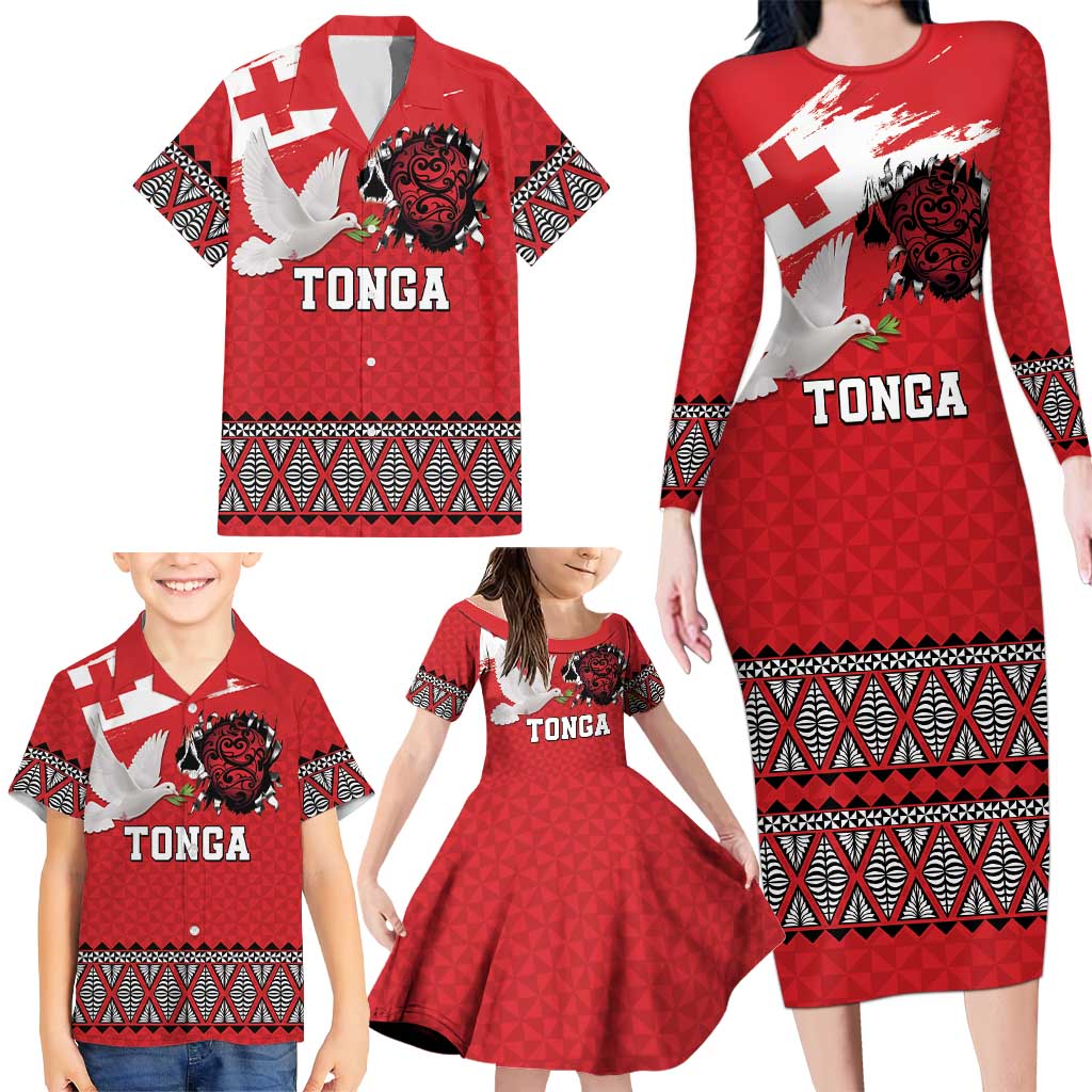 Tonga Heart Tribal Personalised Family Matching Long Sleeve Bodycon Dress and Hawaiian Shirt Polynesian Patterns LT9 - Polynesian Pride