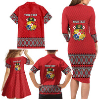 Tonga Heart Tribal Personalised Family Matching Long Sleeve Bodycon Dress and Hawaiian Shirt Polynesian Patterns LT9 - Polynesian Pride