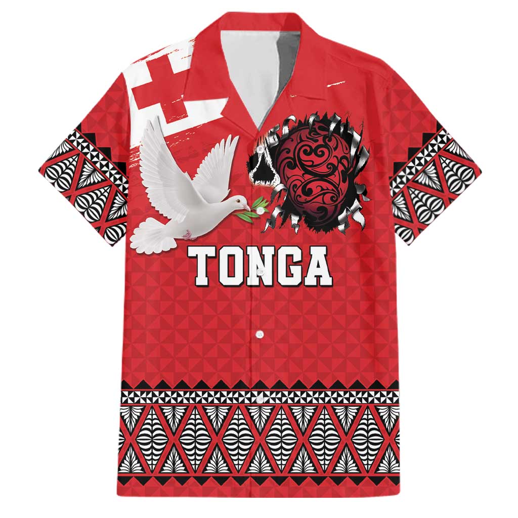 Tonga Heart Tribal Personalised Family Matching Mermaid Dress and Hawaiian Shirt Polynesian Patterns LT9 Dad's Shirt - Short Sleeve Red - Polynesian Pride