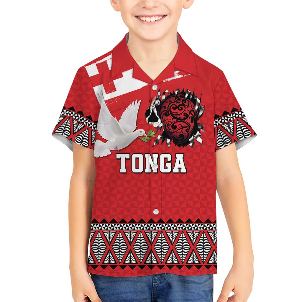 Tonga Heart Tribal Personalised Family Matching Mermaid Dress and Hawaiian Shirt Polynesian Patterns LT9 Son's Shirt Red - Polynesian Pride